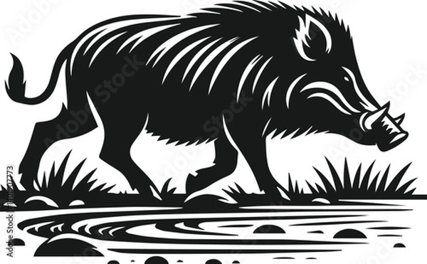 Obraz Wild boar silhouette animal vector