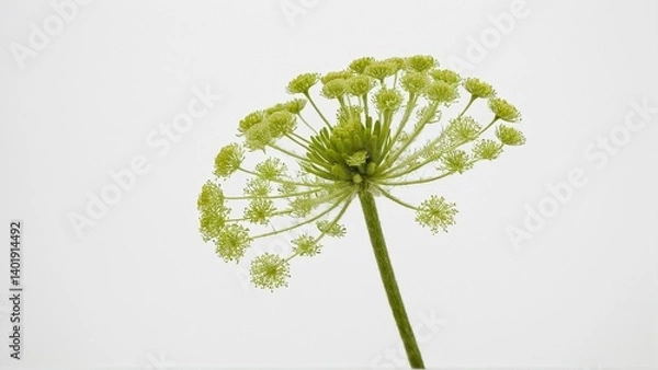 Fototapeta Elegant Green Blooms: A Botanical Study of a Delicate Flower Head Against a Stark White Backdrop.