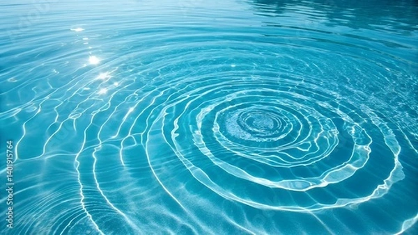 Fototapeta Vibrant Blue Water Surface with Rippling Concentric Waves – 3D Dynamic Background for Nature and Motion Themes