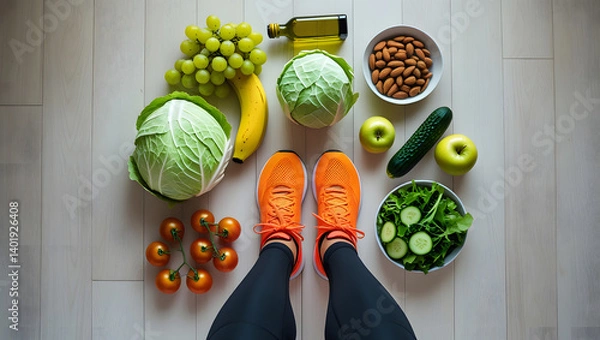 Fototapeta Healthy Mediterranean Diet Food with Fresh Fruits and Vegetables for Sport and Clean Eating