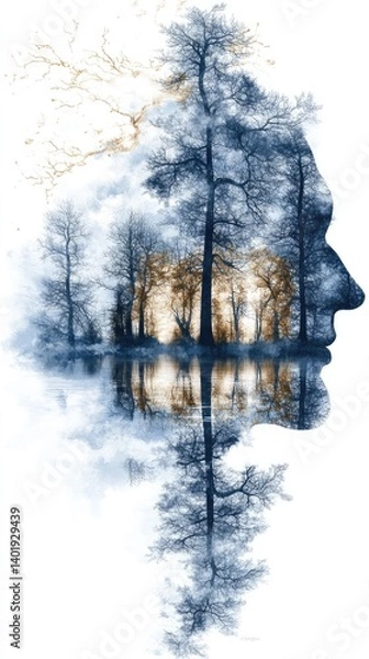 Fototapeta Abstract profile portrait, nature's reflection