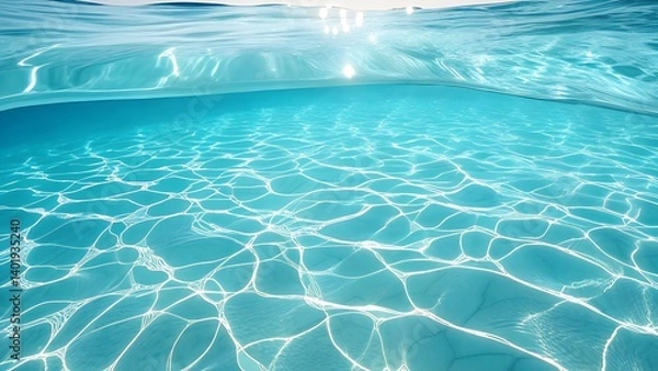 Fototapeta "Shimmering Blue Water Surface with Rippling Water Texture – 3D Background for Ocean, Pool, or Relaxation Themes