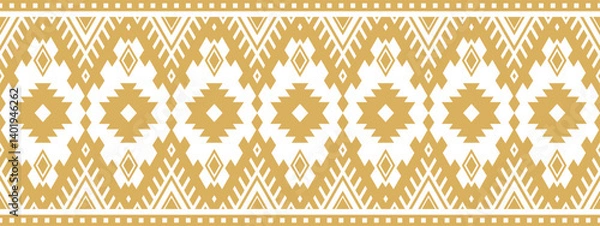 Fototapeta Gold ethnic ornament with geometric tribal border pattern.