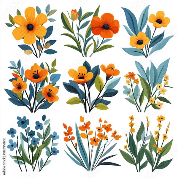 Obraz Vibrant yellow spring floral vector art blossoms with daisy and tulip accents