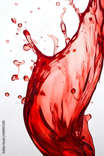 Fototapeta Vibrant red liquid splashing from a glass, isolated on a white background