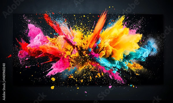Fototapeta Colorful explosion of holi powder. Colored powder explosion. Abstract closeup dust on backdrop. Colorful explode. Paint holi.black background