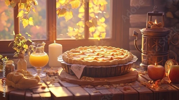 Fototapeta Autumnal pie scene by the window