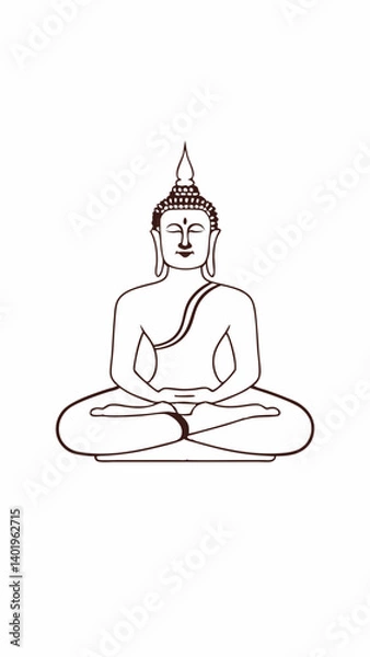Fototapeta Silhouette of a Buddha Statue in a Meditation Pose With a Lotus Position Against a Simple White Background Generative AI