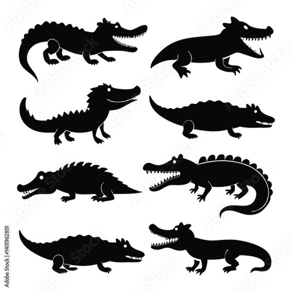 Fototapeta Alligator icons of silhouette vector illustration on white background