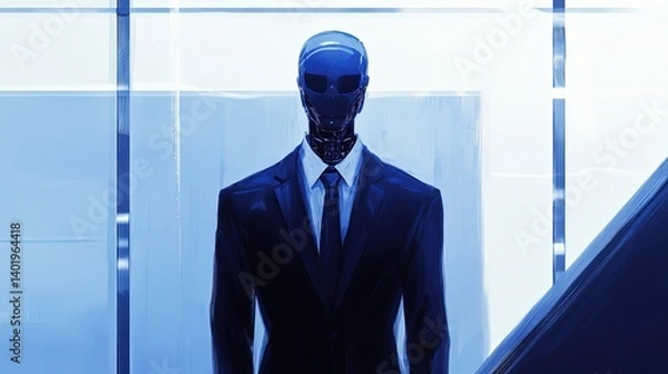 Fototapeta Futuristic robot in a suit, modern setting