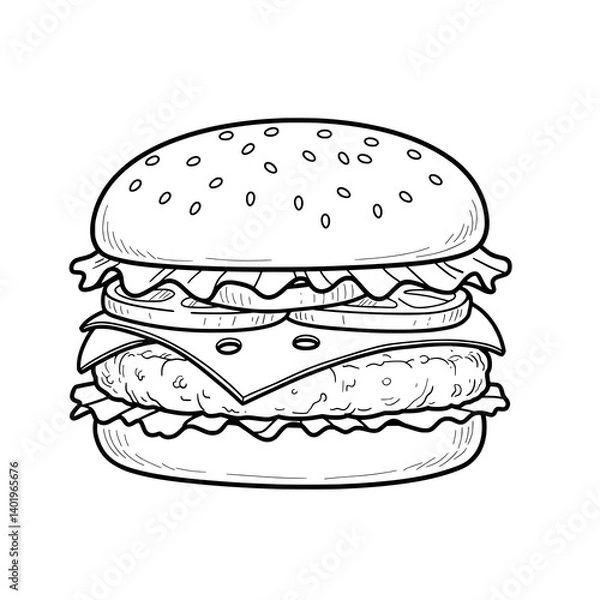 Fototapeta line art illustration of a burger