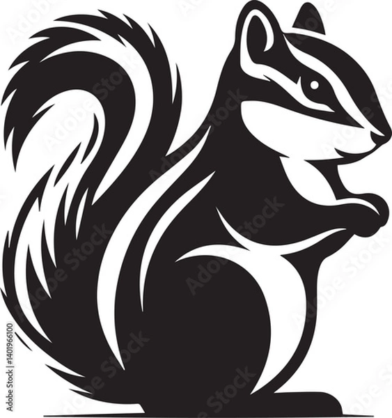 Fototapeta black and white squirrel, squirrel illustration, squirrel silhouette vector isolated on white background