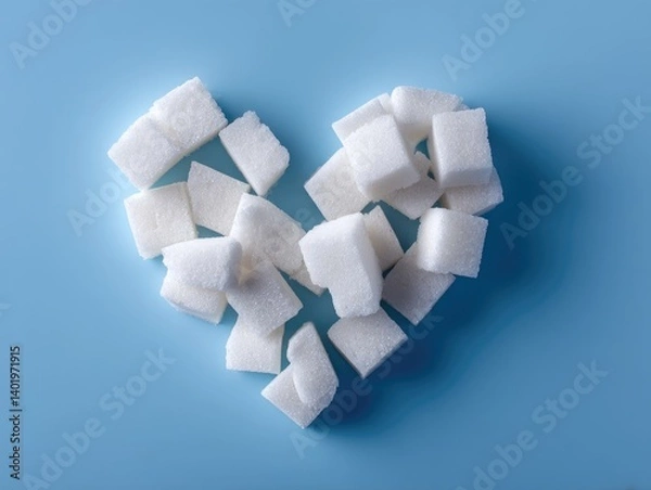 Fototapeta Heart-shaped sugar cubes on a light blue background (1)