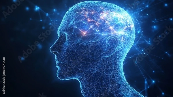 Fototapeta illuminated Mind with Digital Representation of Human Consciousness Neural Networks for science innovation future thinking idea cognitive perception knowledge concept. 