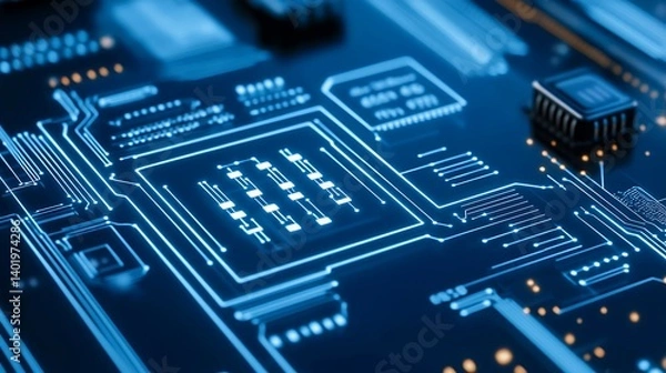Fototapeta A close-up view of a complex electronic circuit board.