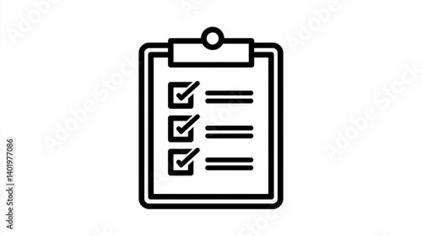 Fototapeta Line icon of a clipboard with checklist isolated on white background for task management and organization concepts