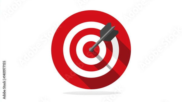 Fototapeta Flat icon of a dart hitting a target board isolated on white background for goal setting and success concepts