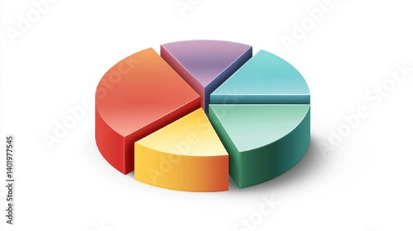 Fototapeta Pie chart icon with colorful segments isolated on white background for data analysis and business concepts