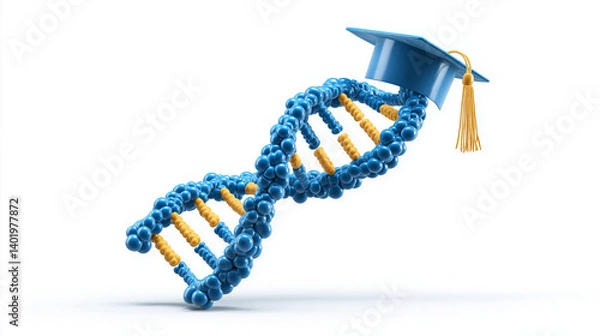 Fototapeta DNA icon with academic cap for science education isolated on white background in flat vector style