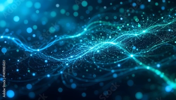 Fototapeta Dynamic Neural Network: Illuminated Digital Connections