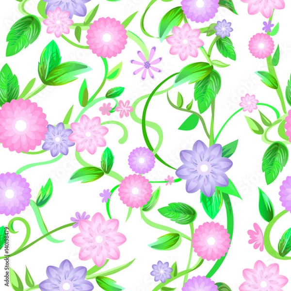 Fototapeta Seamless floral plants tileable pattern spring	