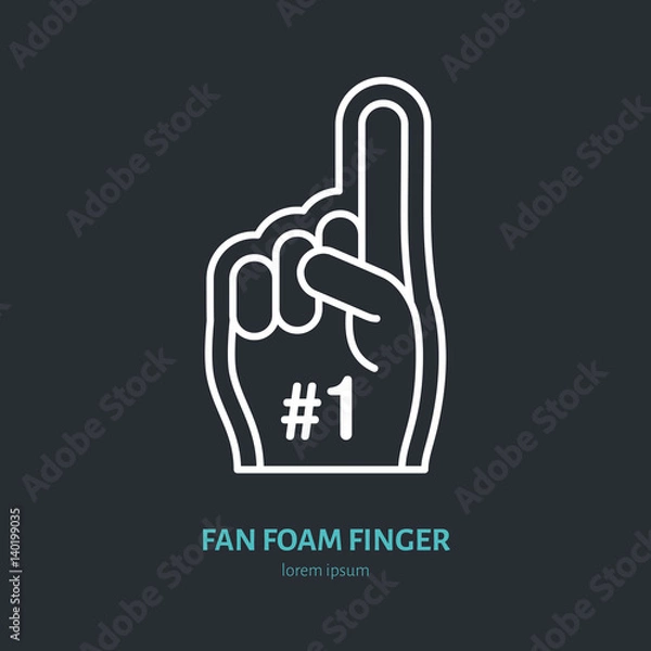 Fototapeta Fan foam finger vector line icon. Sport supporting sign. Cheerleading illustration.