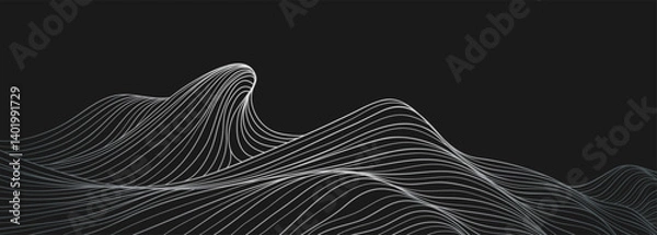 Fototapeta Ocean wave illustration. Creative minimalist modern line art pattern. with Ocean wave, skyline and sea. use for print art, poster, cover, banner, template