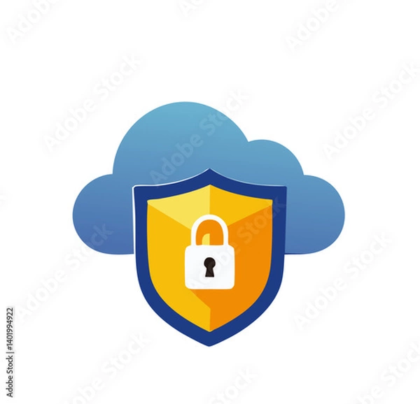 Obraz Cloud Security Concept with Lock Shield Symbol in Flat Design for Data Protection

