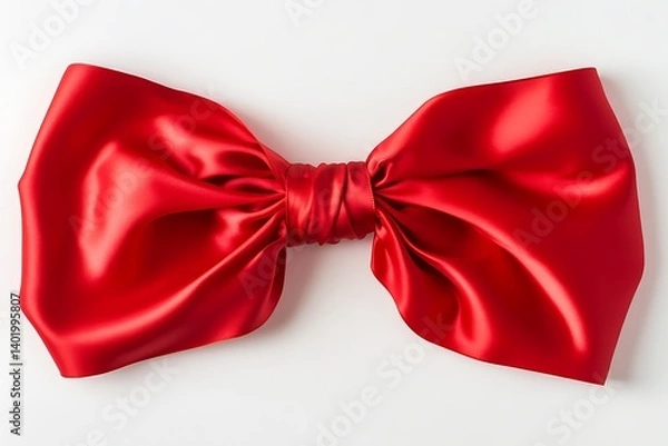 Obraz Red satin ribbon, Gift bow, Horizontal ribbon, Festive decoration, Shiny fabric, isolated on white background