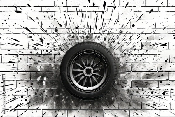 Obraz Isolated car wheel on white background, perfect for automotive and design projects