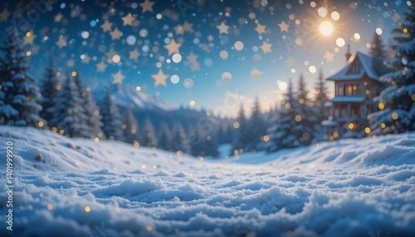 Fototapeta Magical Snowy Cabin Under Starry Winter Sky