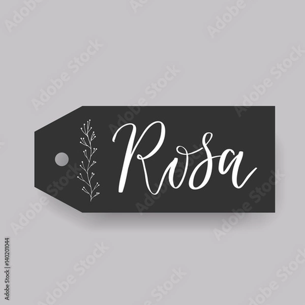 Fototapeta Common female first name Rosa on a tag. Hand drawn calligraphy. Wedding typography element.
