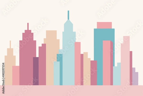 Fototapeta Minimalist city skyline in pastel colors vector illustration