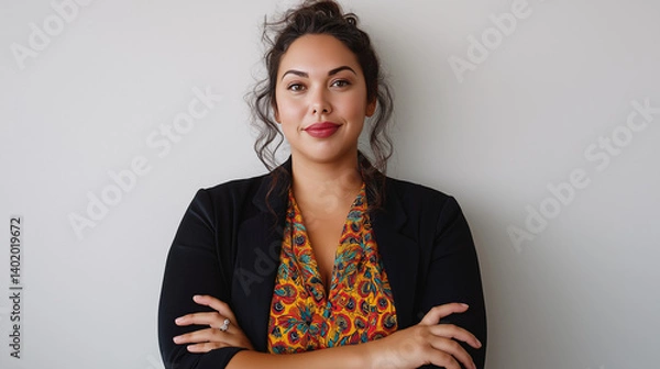 Fototapeta Young Aboriginal Woman in Black Jacket with Curls – Great for Modern Cultural Fashion Content