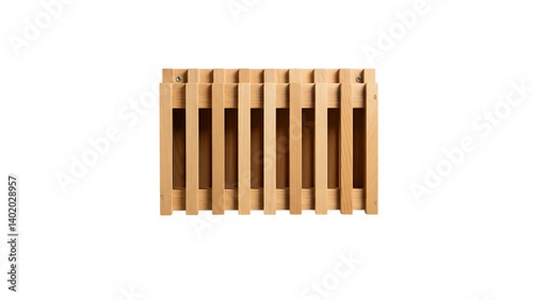 Fototapeta Wooden expandable slatted gate or fence panel made of natural light wood with vertical bars