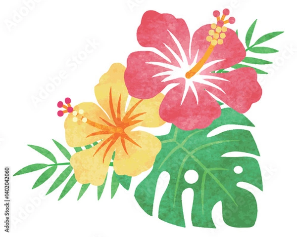 Obraz 手描き水彩風　ハイビスカスの花　イラスト