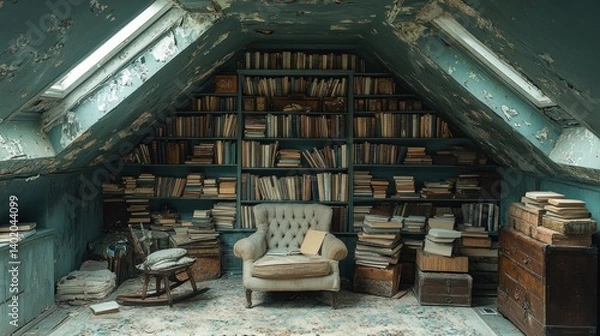 Fototapeta Enchanted Attic Library: A Haven of Forgotten Tales