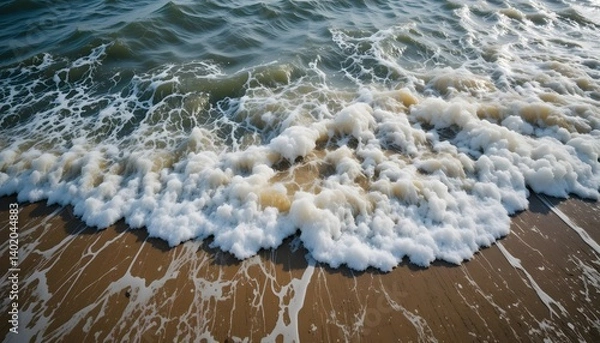 Fototapeta Dynamic Coastal Waves Crashing onto Sandy Beach