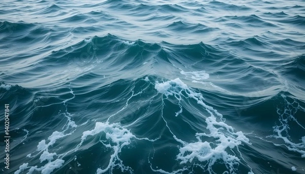 Fototapeta Dynamic Ocean Waves with Foamy Crests and Deep Blue-Green Hues