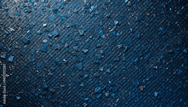 Fototapeta Shimmering Glass Fragments on Textured Blue Surface