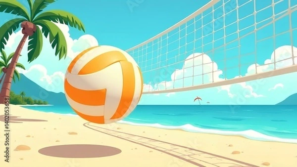 Obraz Beach volleyball flying into the net