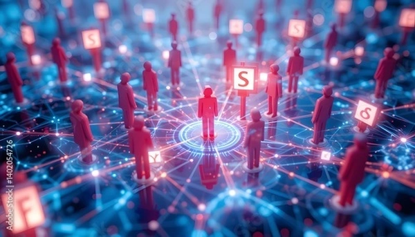 Fototapeta Technological Interconnected Network of Figures and Platforms