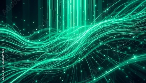 Fototapeta Futuristic Digital Data Flow in Vibrant Green