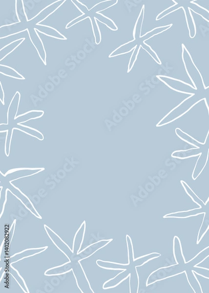 Obraz Hand-drawn marine frame with starfish. White vector doodle on light blue background