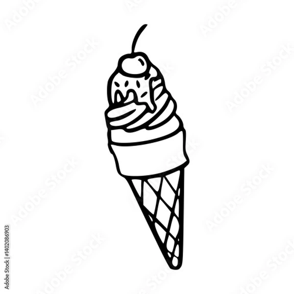 Fototapeta delicious ice cream cone outline vector