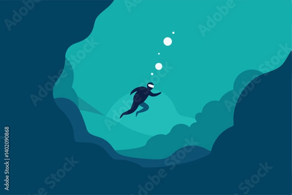 Fototapeta silhouette of a diver in the sea
