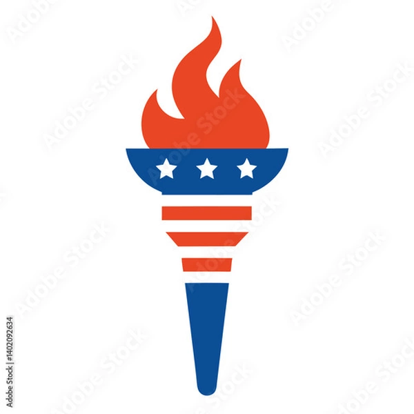 Fototapeta Flaming troche American flag theme on white background.  