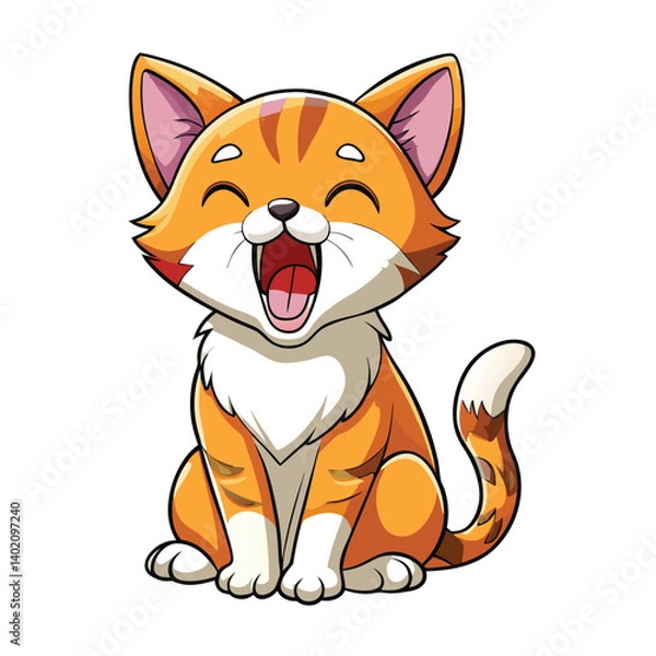Fototapeta Cute Cartoon Cat with Open Mouth