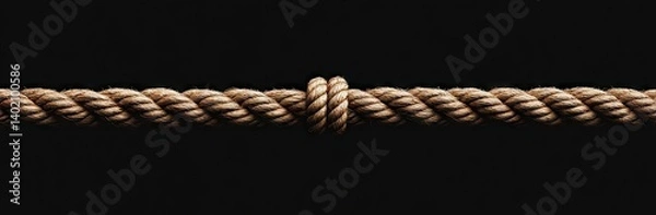 Fototapeta A close-up view of a twisted natural fiber rope against a dark background. showcasing its texture and detail. ideal for use in design. crafts. and outdoor activities