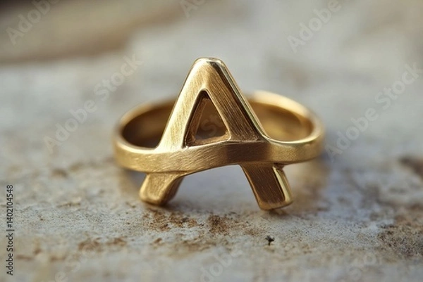 Obraz Elegant gold ring with engraved capital letter A placed on stone